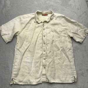 Dash Hemp Santa Cruz Mens Beige Button Up Short Sleeve Shirt Size L